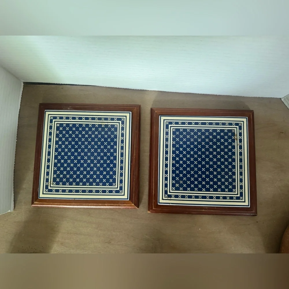 Navy and White Patterned Trivet Set